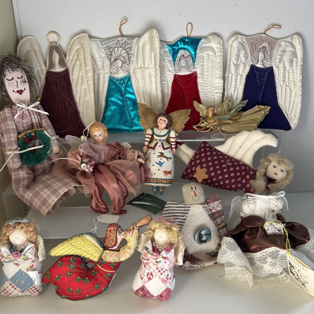 Vintage Christmas Angel Ornaments‎  Wood Fabric Japan Lot Of 14